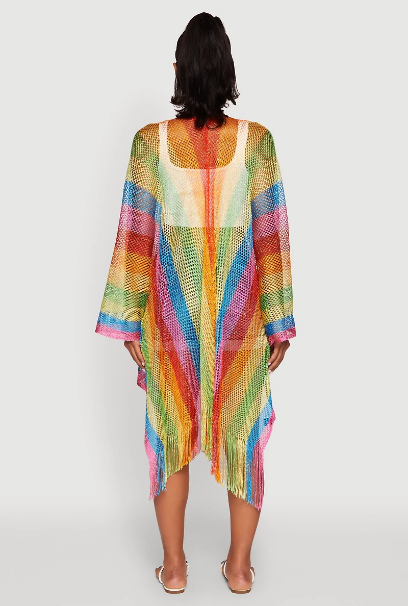 Womens Rainbow Stripe Cover Up Kimono, Multi