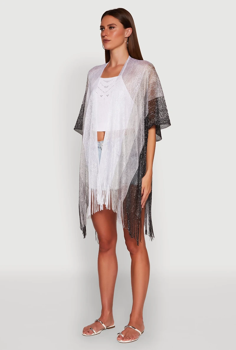 Trendy Fringe Hem Ombre Lurex Cover Up