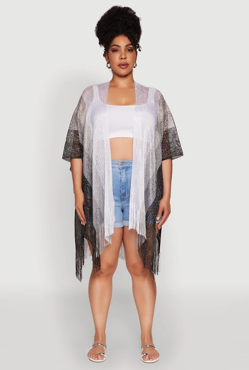 Trendy Fringe Hem Ombre Lurex Cover Up