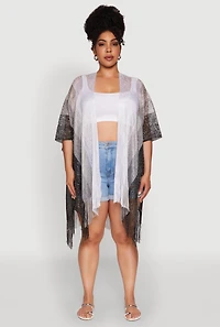 Trendy Fringe Hem Ombre Lurex Cover Up