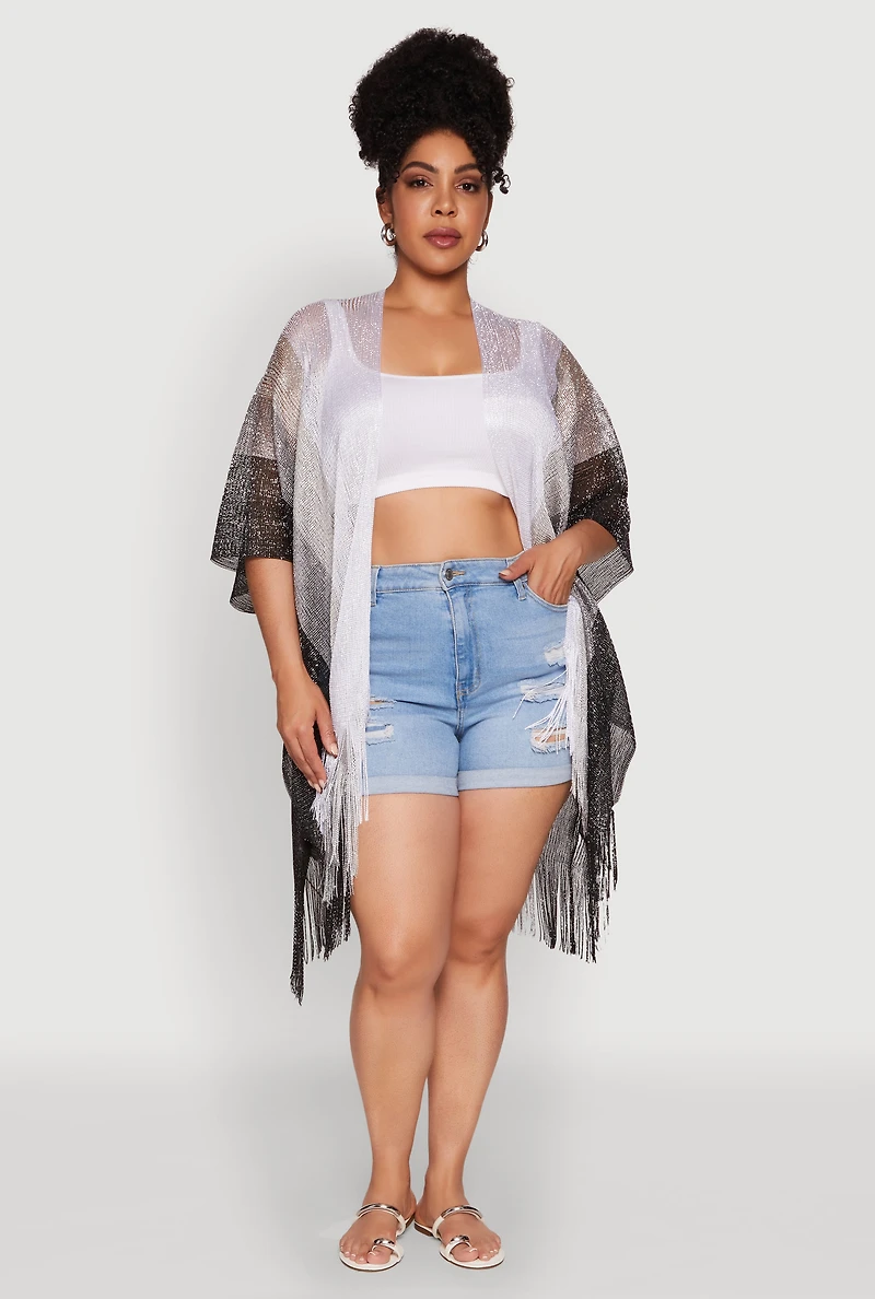 Trendy Fringe Hem Ombre Lurex Cover Up