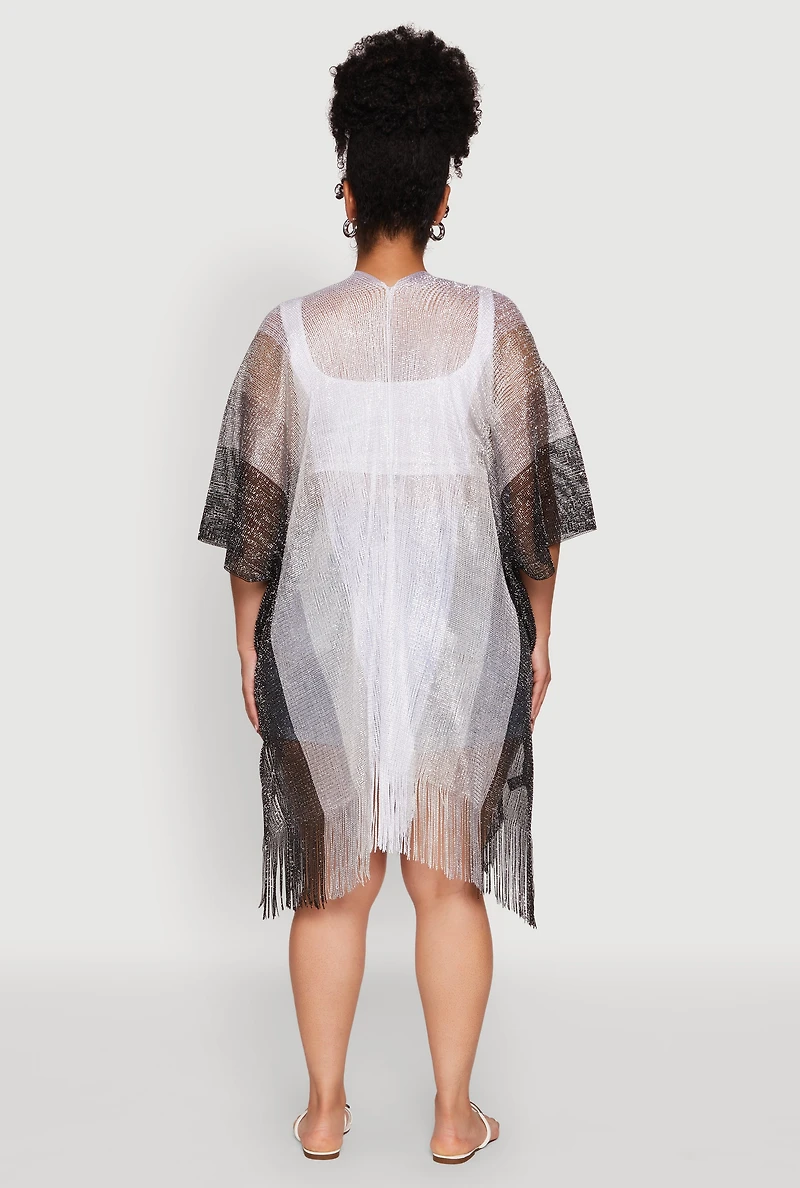 Trendy Fringe Hem Ombre Lurex Cover Up