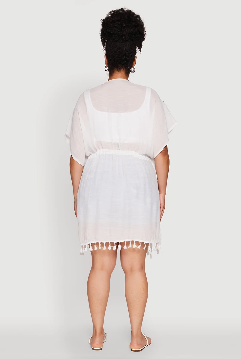 Elegant Crochet Detail Cover Up with Tassels