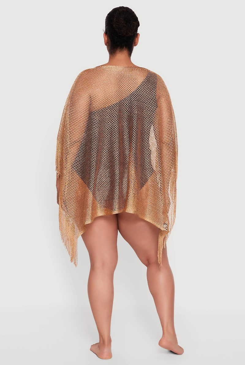 Lurex Fringe Poncho Cover Up