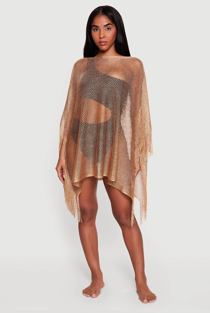 Lurex Fringe Poncho Cover Up