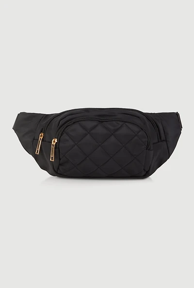 Womens Nylon Quilted Fanny Pack, Black