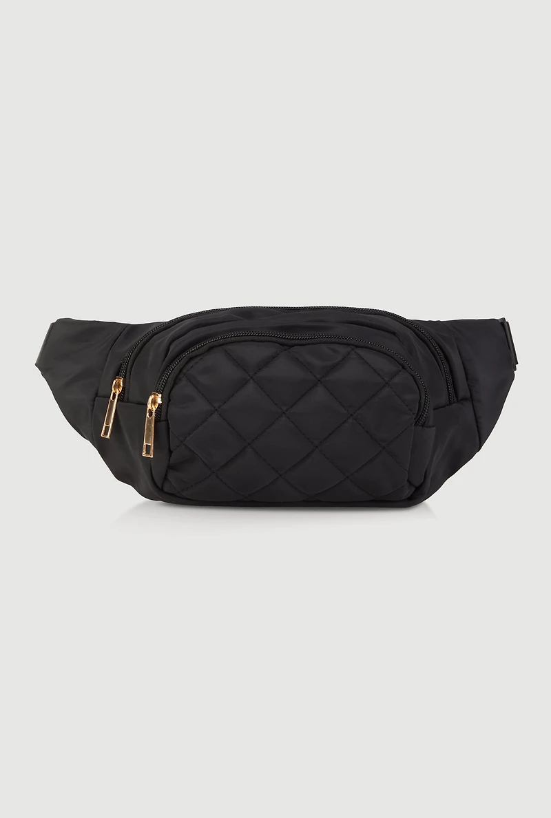 Womens Nylon Quilted Fanny Pack, Black