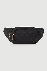Womens Nylon Quilted Fanny Pack, Black