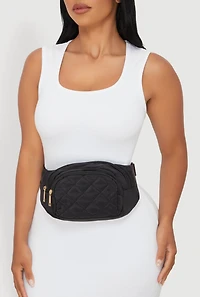 Womens Nylon Quilted Fanny Pack, Black
