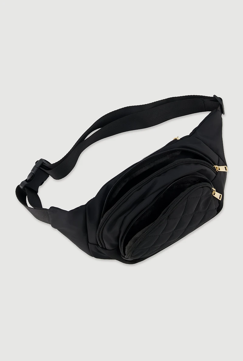 Womens Nylon Quilted Fanny Pack, Black