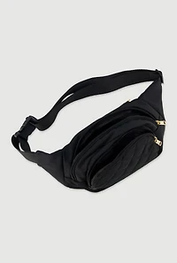 Womens Nylon Quilted Fanny Pack, Black