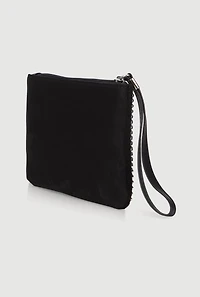 Womens Stylish Metallic Studded Faux Suede Wristlet, Black