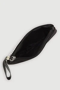 Womens Stylish Metallic Studded Faux Suede Wristlet, Black