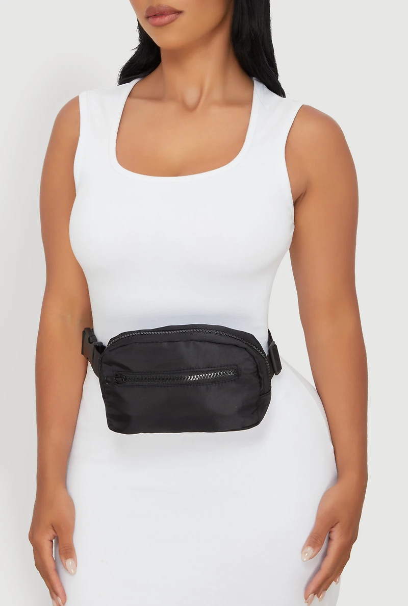 Womens Zip Front Fanny Pack, Black