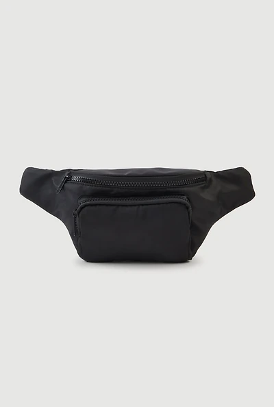 Womens Nylon Fanny Pack with Fishnet Detail Adjustable Strap, Black