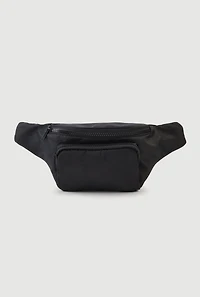 Womens Nylon Fanny Pack with Fishnet Detail Adjustable Strap, Black