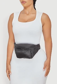 Womens Nylon Fanny Pack with Fishnet Detail Adjustable Strap, Black