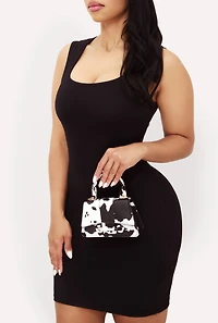 Womens Chic Animal Print Faux Leather Crossbody Bag with Removable Strap, Multi