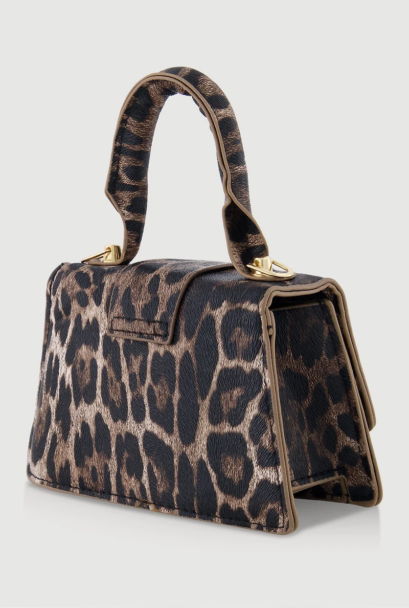 Womens Chic Animal Print Faux Leather Crossbody Bag with Removable Strap, Brown