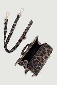 Womens Chic Animal Print Faux Leather Crossbody Bag with Removable Strap, Brown