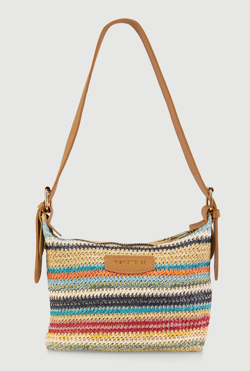 Womens Trendy Multi Color Striped Shoulder Bag, Multi
