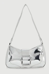 Womens Buckle Detail Shoulder Bag, Silver