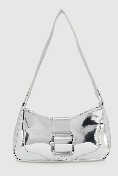 Womens Buckle Detail Shoulder Bag, Silver