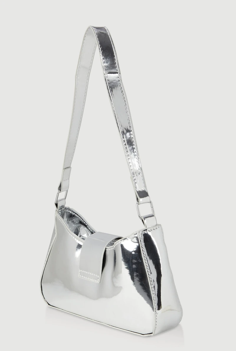 Womens Buckle Detail Shoulder Bag, Silver