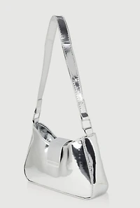 Womens Buckle Detail Shoulder Bag, Silver