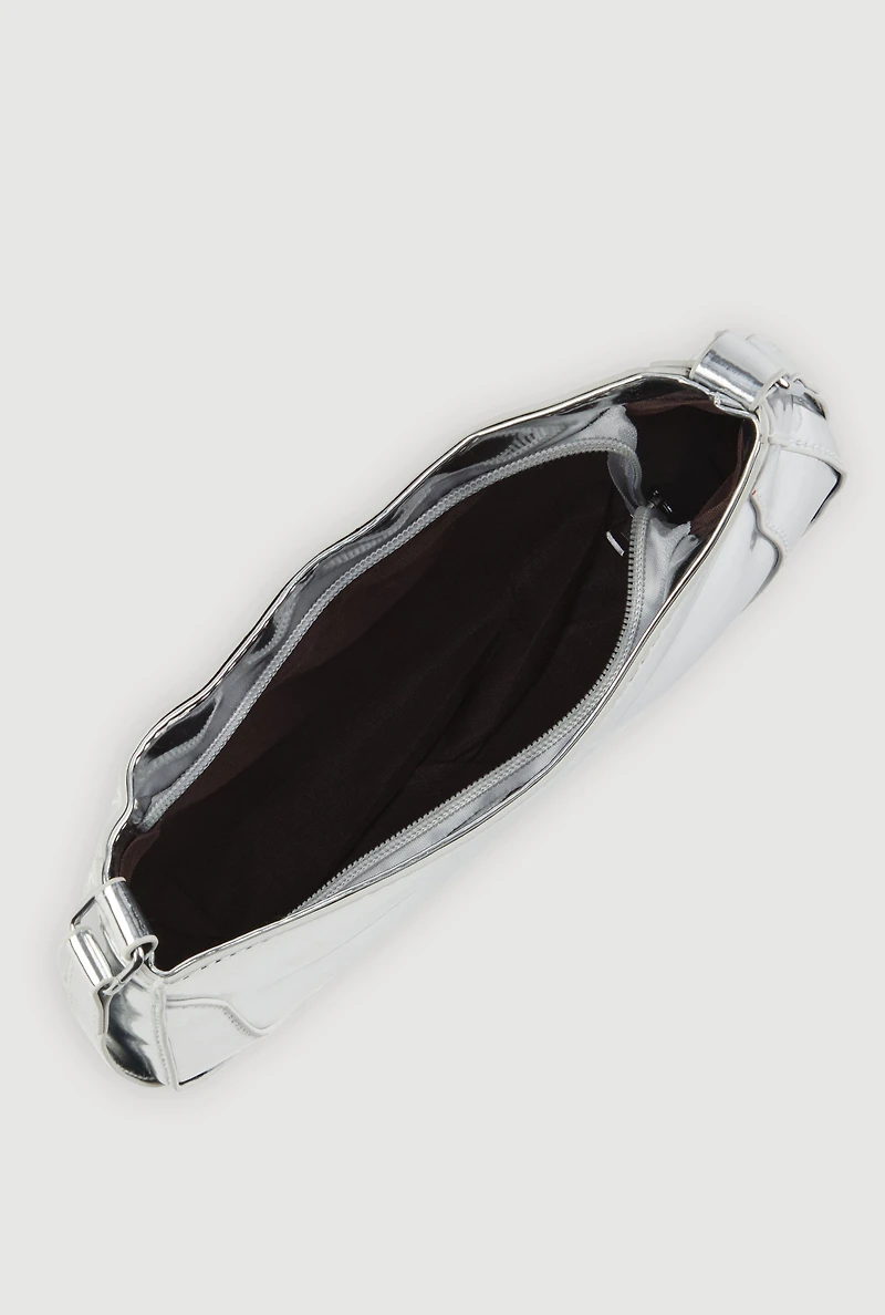 Womens Buckle Detail Shoulder Bag, Silver