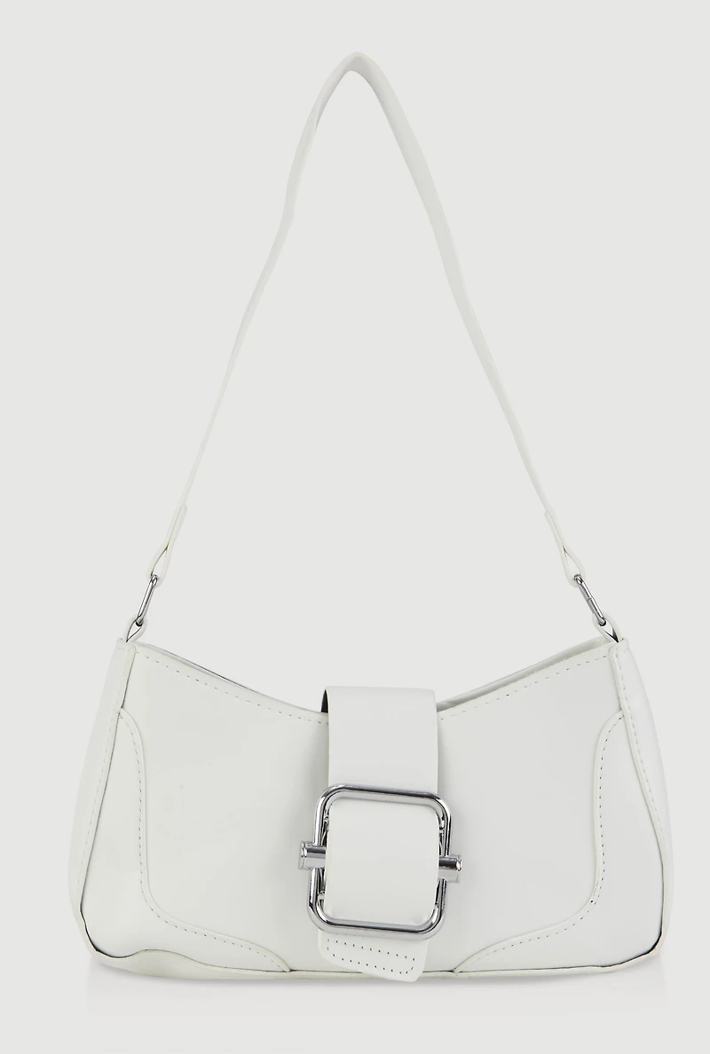 Womens Buckle Detail Shoulder Bag, White