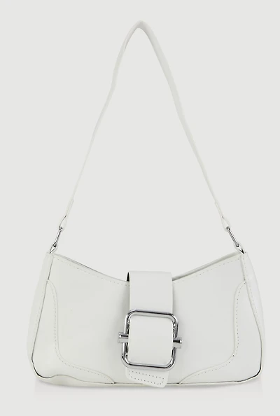 Womens Buckle Detail Shoulder Bag, White