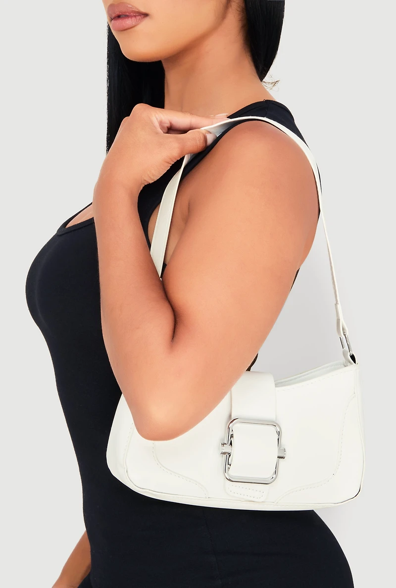 Womens Buckle Detail Shoulder Bag, White