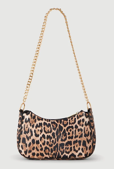 Leopard Print Chain Detail Shoulder Bag