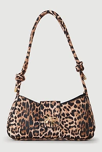 Leopard Faux Leather Knot Strap Baguette Shoulder Bag