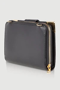 Chic Metallic Detail Faux Leather Crossbody Double Zip Wallet