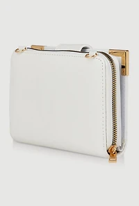 Womens Chic Metallic Detail Faux Leather Crossbody Double Zip Wallet, White