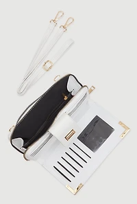 Womens Chic Metallic Detail Faux Leather Crossbody Double Zip Wallet, White