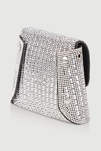 Womens Metallic Chain Mini Rhinestone Crossbody Clutch Bag, Silver
