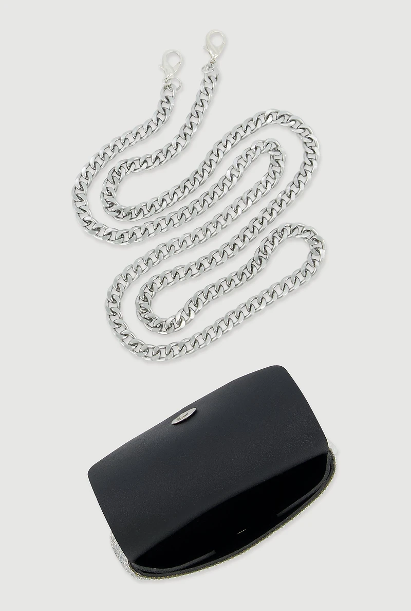 Metallic Chain Mini Rhinestone Crossbody Clutch Bag