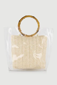 Bamboo Handle Clear Handbag with Pouch
