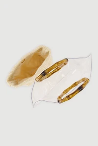 Bamboo Handle Clear Handbag with Pouch
