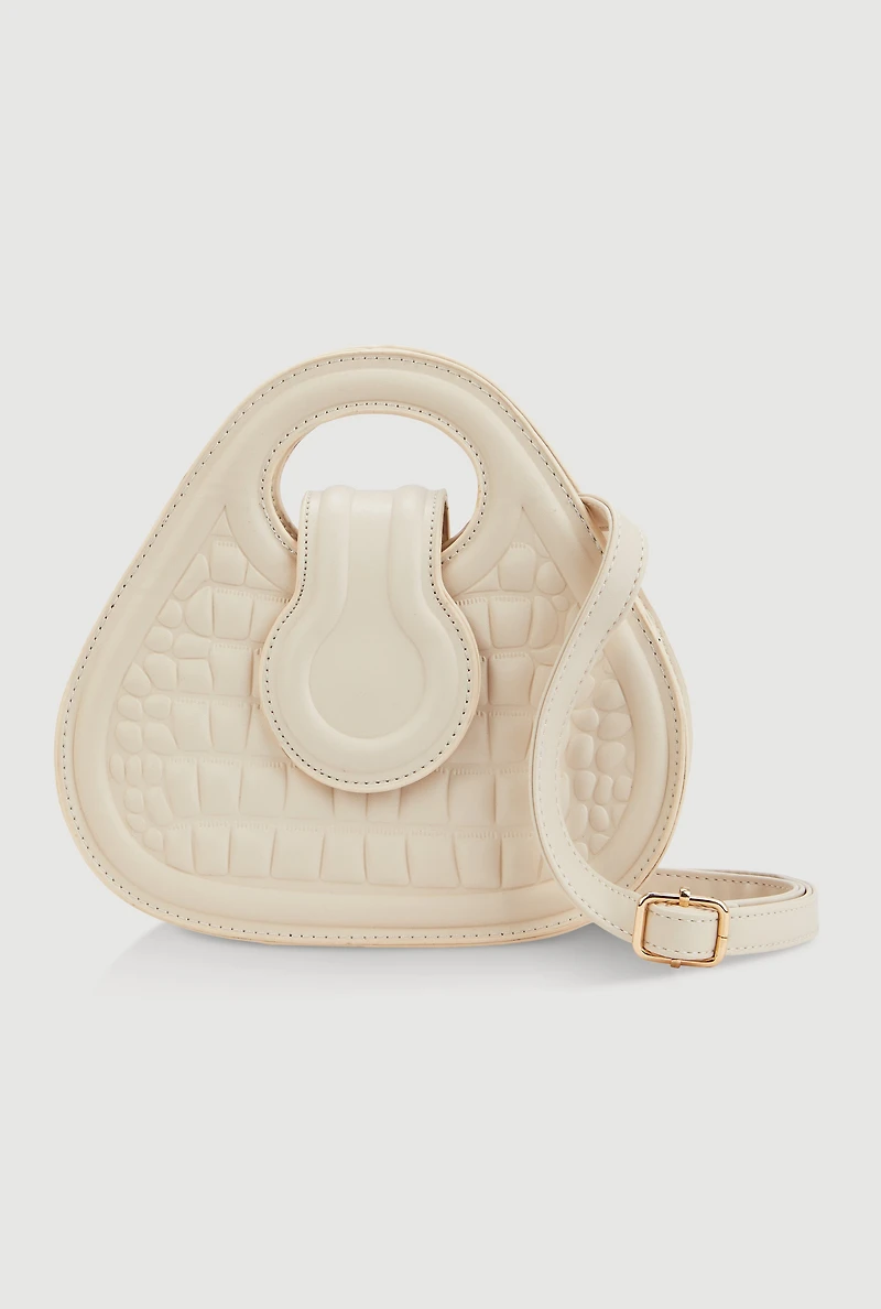 Womens Faux Croc Convertible Handbag, Beige