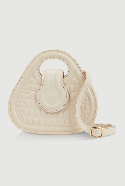 Womens Faux Croc Convertible Handbag, Beige