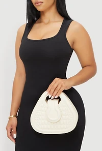 Womens Faux Croc Convertible Handbag, Beige