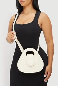 Womens Faux Croc Convertible Handbag, Beige