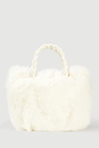 Faux Fur Braided Handle Bag with Adjustable Shoulder Strap