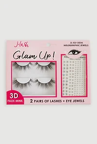 Elegant False Eyelashes with Holographic Jewels for Glam Makeup