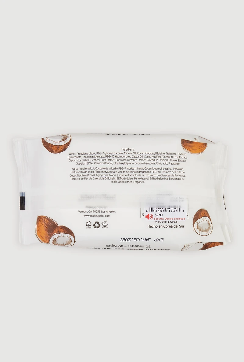 Womens Coconut Water Cleansing Wipes, White