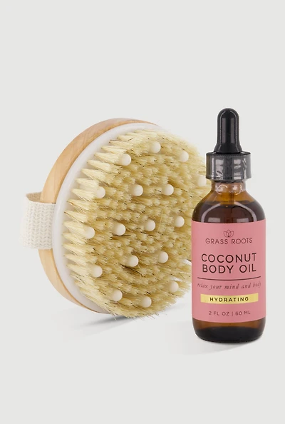 Massaging Body Brush and Coconut Body Oil